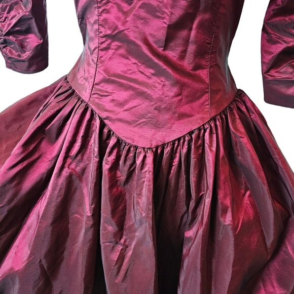 Vintage 90s Womens Size‎ 4 Burgundy Irridescent Prom Formal Gown Dress Regency - Picture 8 of 13